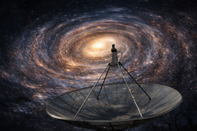 Deep Space 1420 radio telescope with the Milky Way